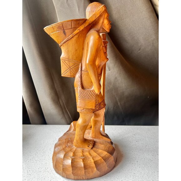 Hand-Carved Ifugao Female Wood Sculpture Narra Wood With Dog Figurine 13.5" Tall - Picture 8 of 14